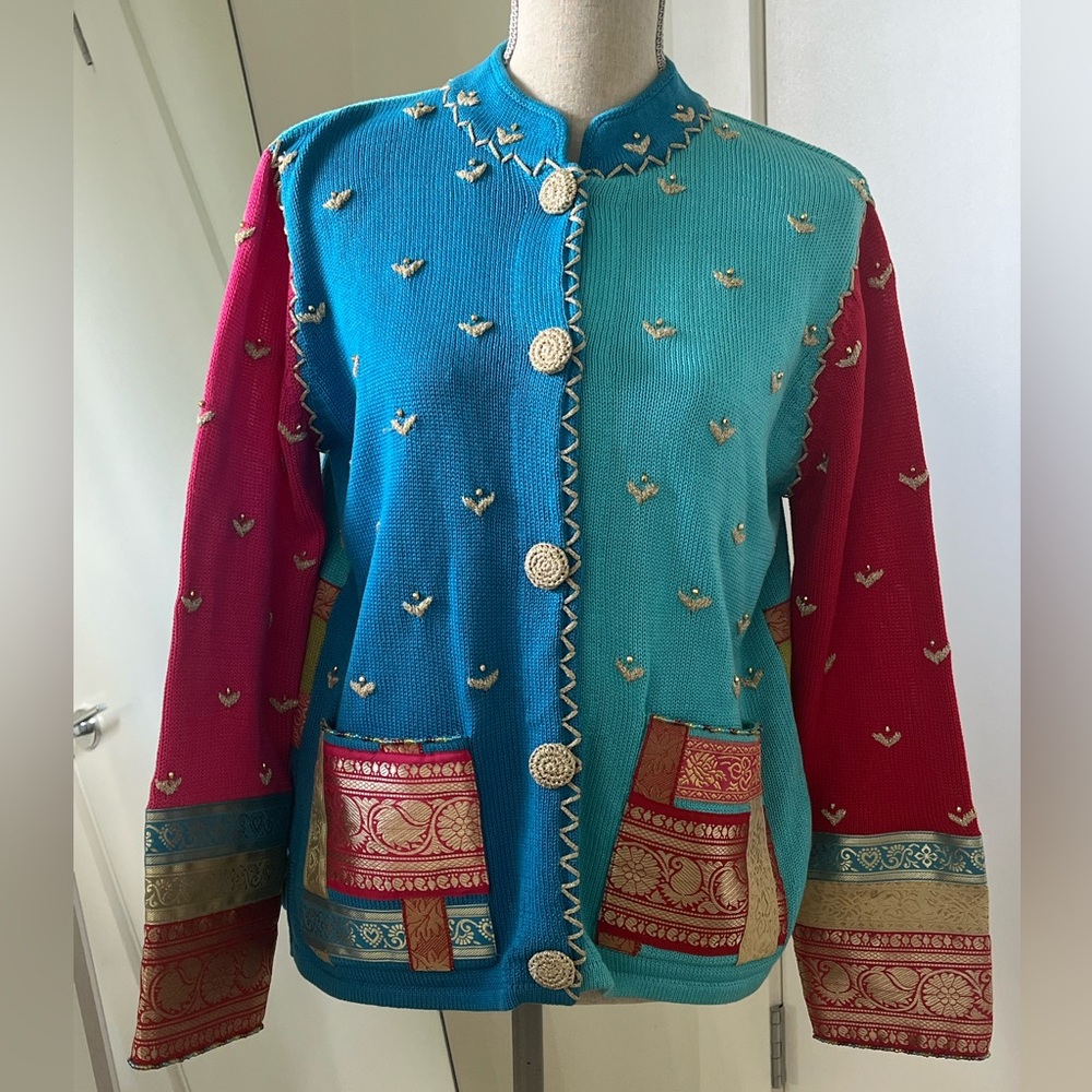 Blue Patterned Susan Bristol LTD Warm Cardigan Sweater - New